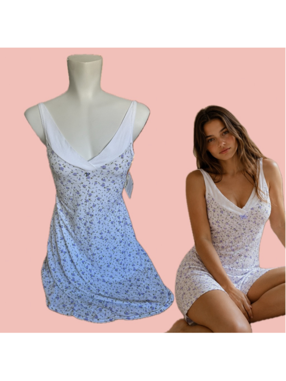 Vintage Floral Slip Dress Nightgown Made in Canada NWT M Lavender Cottagecore